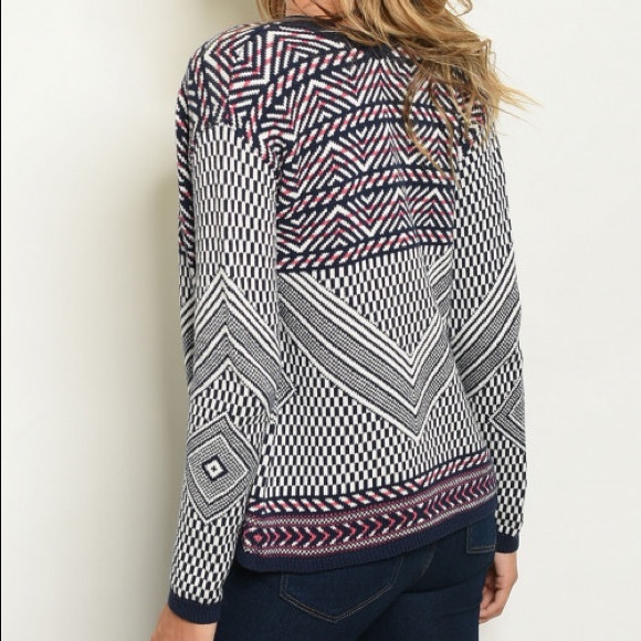 ♦️Navy Fold Line Pattern Sweater Cardigan - Picture 3 of 6